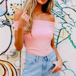 Peach love California off the shoulder bodysuit. Pink! Size Medium